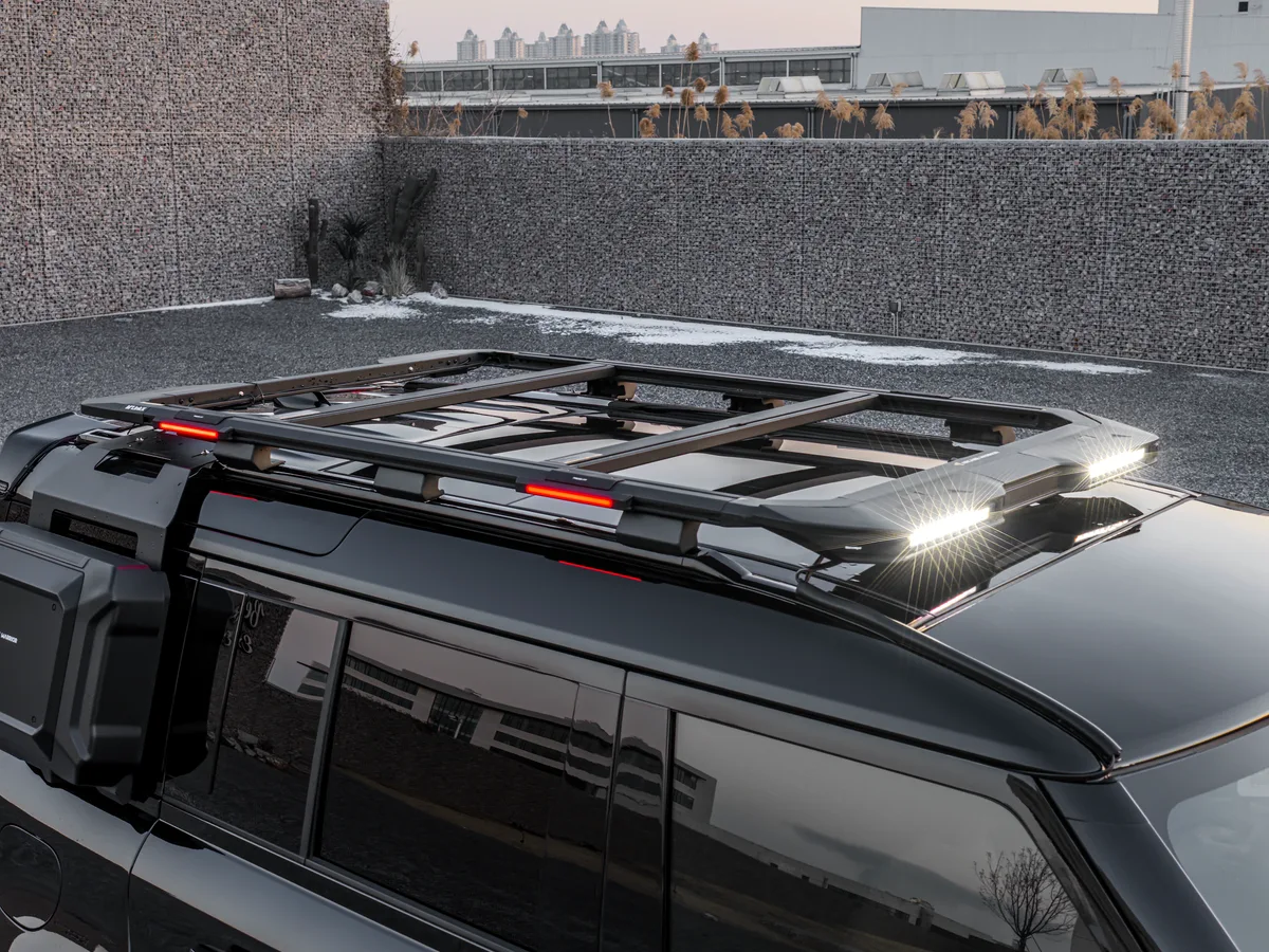 Arcane Warrior roof rack platform with integrated lighting fitted to a vehicle